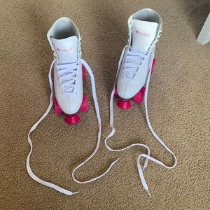 Pink and White Chicago roller skates